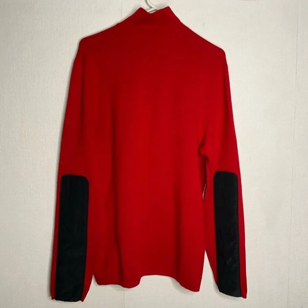 Banana Republic Wool Blend Sweater Mens Large Red‎ Elbow Patch Pullover 1/4 Zip